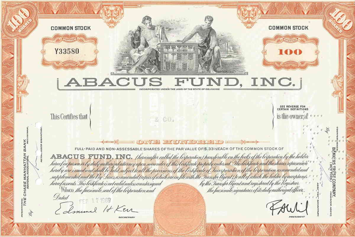 Aktie der ABACUS FUND, INC. (17.02.1969) Vorderseite
