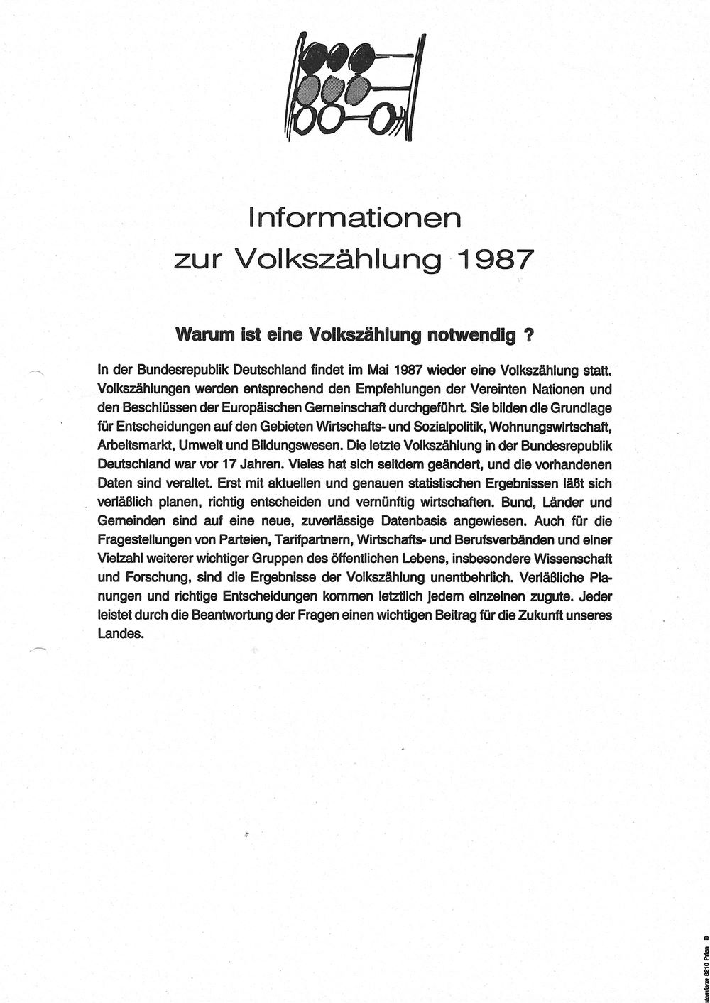 Merkblatt Volkszhlung 1987, 1. Seite
